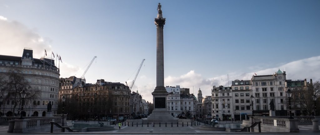 An empty Trafalgar Square during Coronavirus lock-down