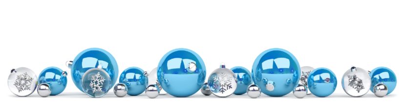 Christmas Baubles in Blue and Silver on a white background