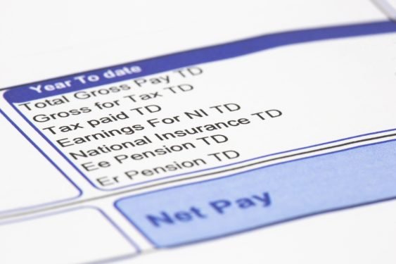 A pay slip close up picture on a white background